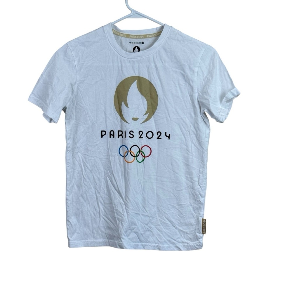 Officially Licensed 2024 Paris Olympics White Flame T Shirt Size 14A
